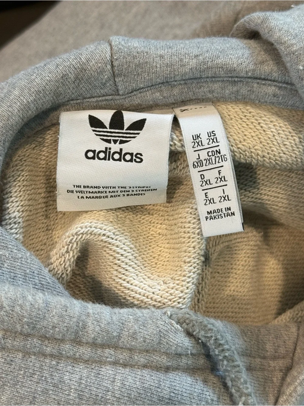 Adidas Originals Trefoil Hoodie Mens 2XL Gray Pullover Logo Sweatshirt Raglan
